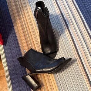 Donald Pliner Black Leather Open-Toe Ankle Boots